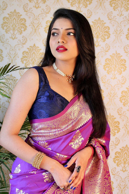 Pure Silk With Pure Zari Weaving Purple Saree