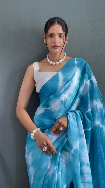 Rich Leriya Print Mastani Color Saree Sky Blue