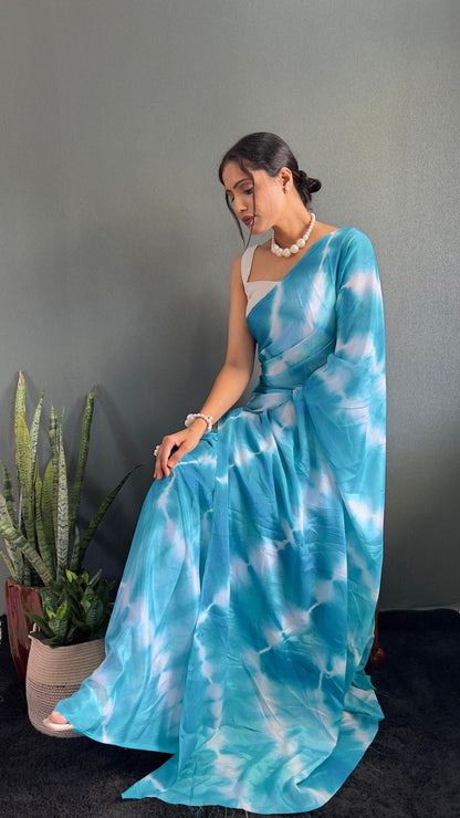 Rich Leriya Print Mastani Color Saree Sky Blue