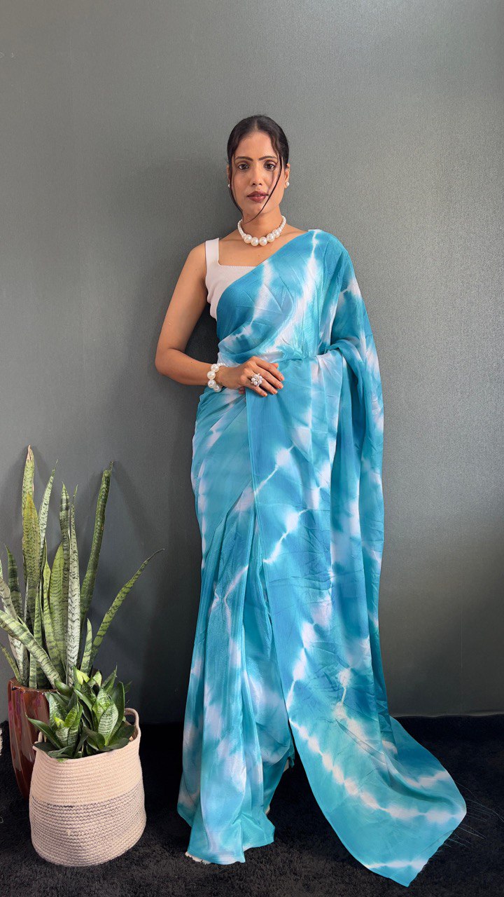 Rich Leriya Print Mastani Color Saree Sky Blue