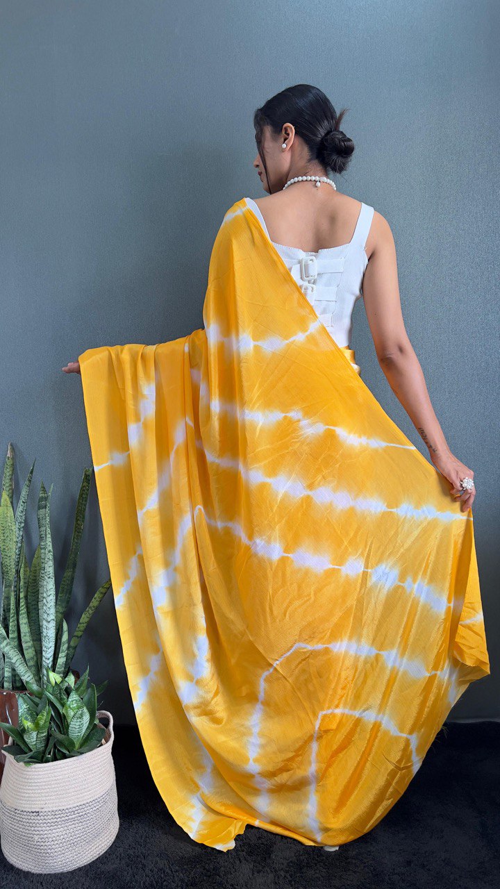 Rich Leriya Print Mastani Color Saree Yellow