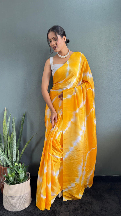 Rich Leriya Print Mastani Color Saree Yellow