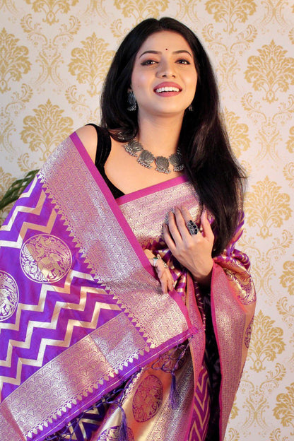 Purple Banarasi Woven Saree Paithani