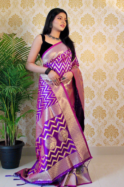 Purple Banarasi Woven Saree Paithani