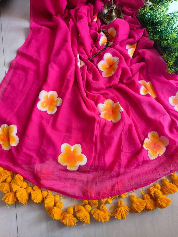 Super Soft Mul Slab Cotton Printed Saree Dark Pink