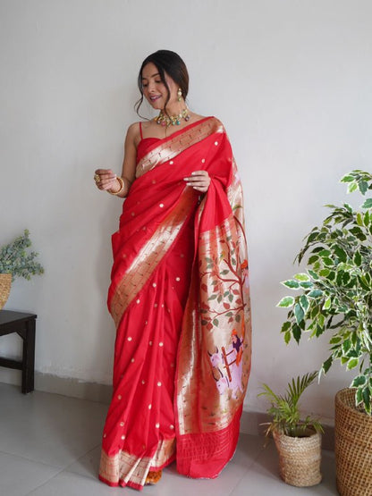 Dual Ton Banarasi Silk Saree In Red