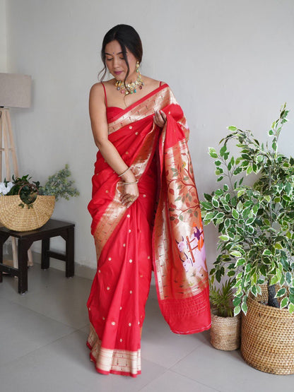 Dual Ton Banarasi Silk Saree In Red