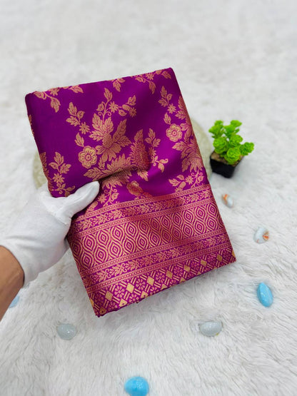 Blue Color Lichi Silk Dark Purple Saree