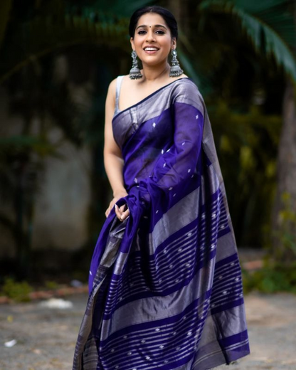 Blue Color Lichi Silk Woven Saree