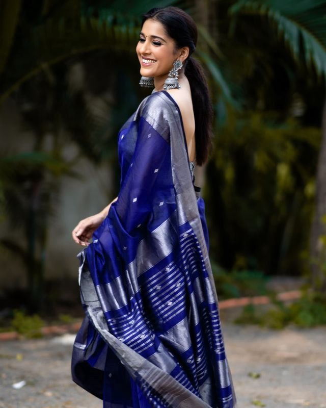 Blue Color Lichi Silk Woven Saree