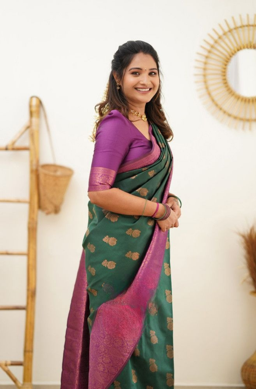 Dark Green Kanjivaram Silk Saree