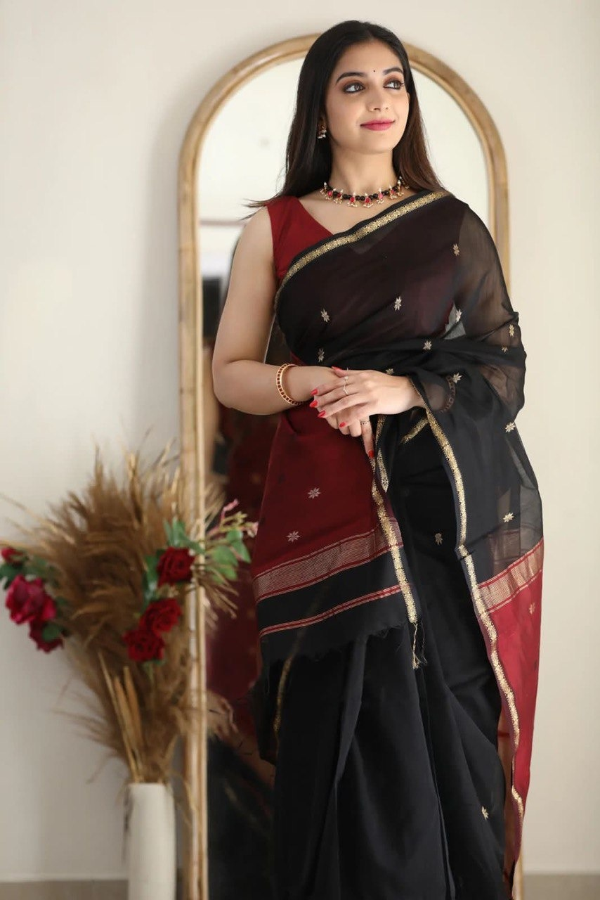 Presenting Special Lilan Soft Cotton Fabric Black Saree