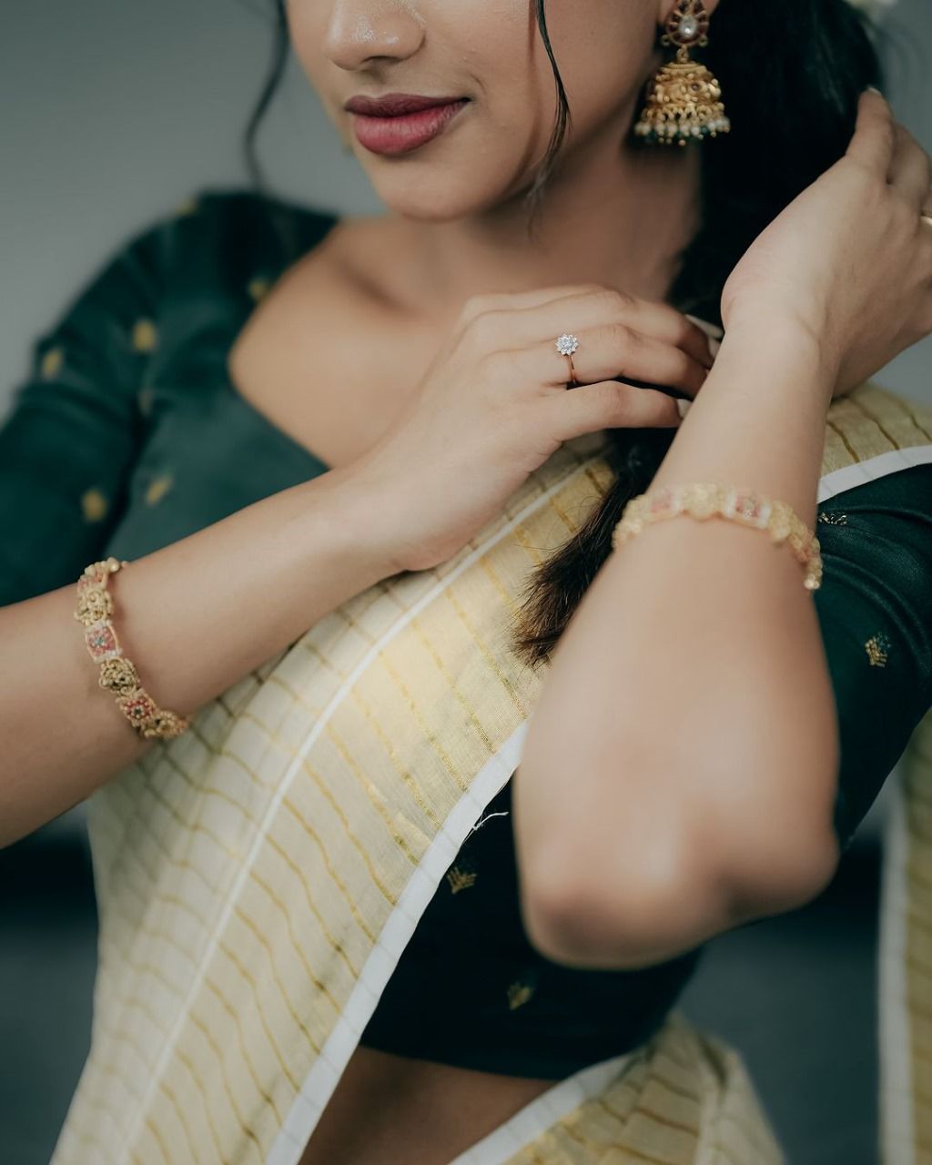 White Lichi Silk Woven Saree with Golden Patta Border