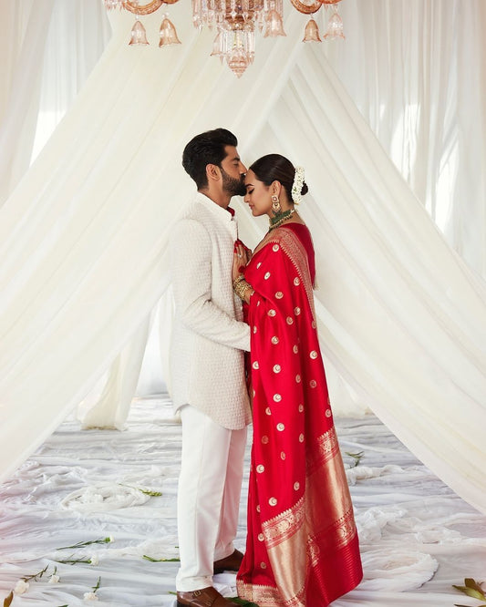 Red Lichi Silk Woven Saree Sonakshi Special