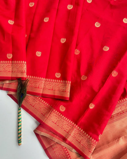 Red Lichi Silk Woven Saree Sonakshi Special