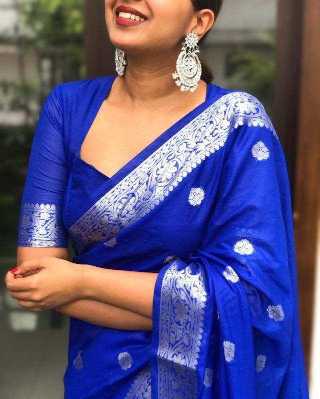 Royal Blue Lichi Silk Woven Saree