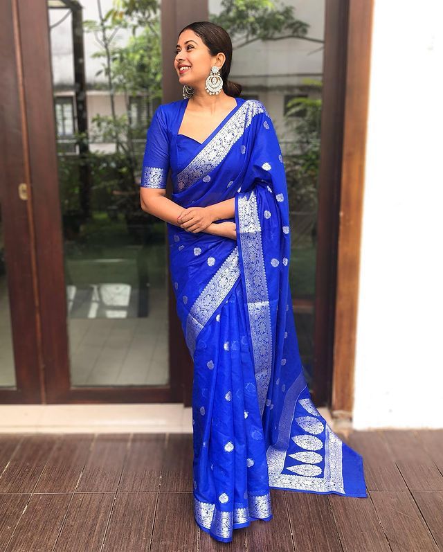 Royal Blue Lichi Silk Woven Saree