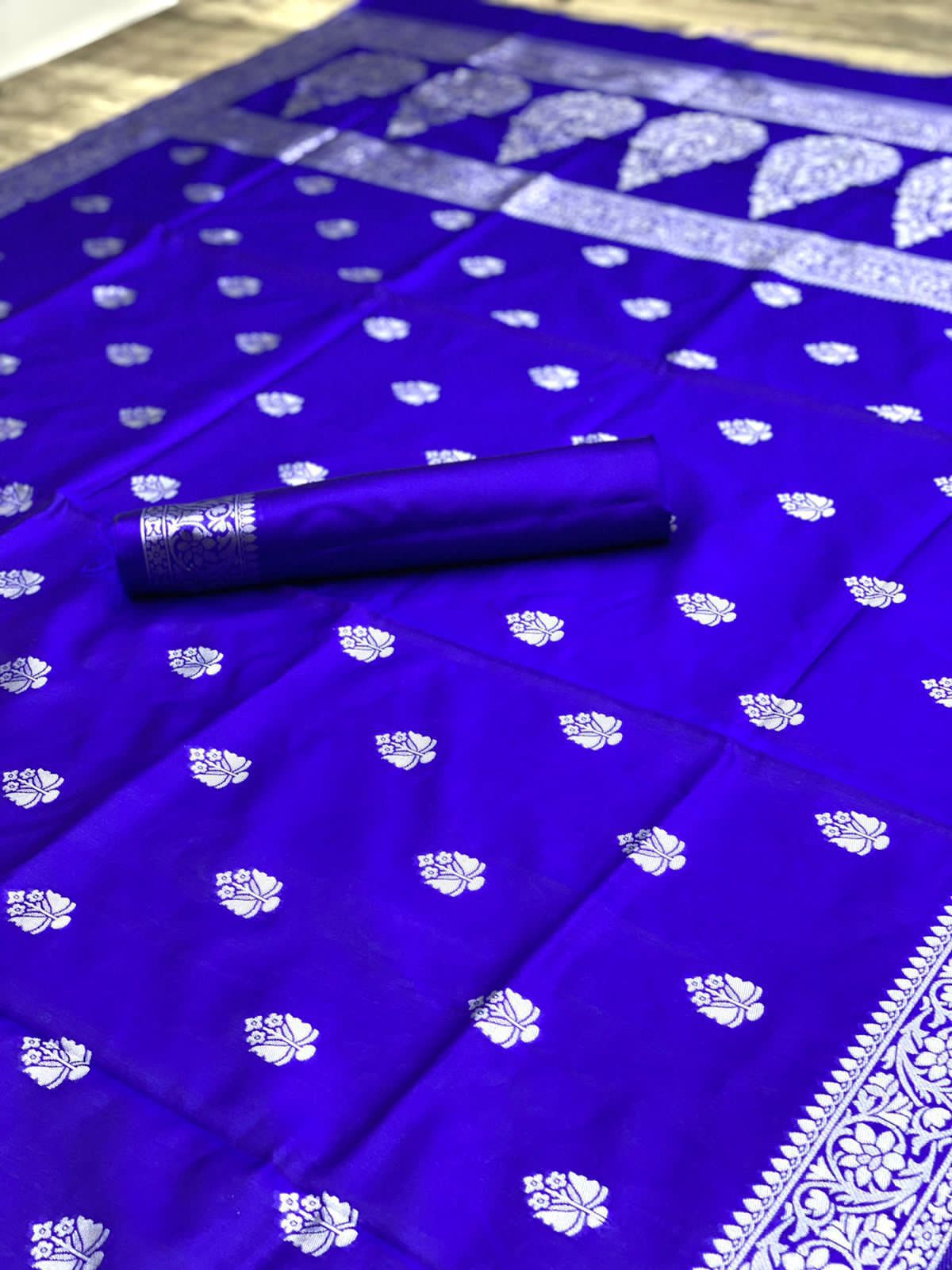 Royal Blue Lichi Silk Woven Saree