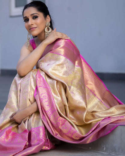 White Pink combination Kanjivaram Silk Saree