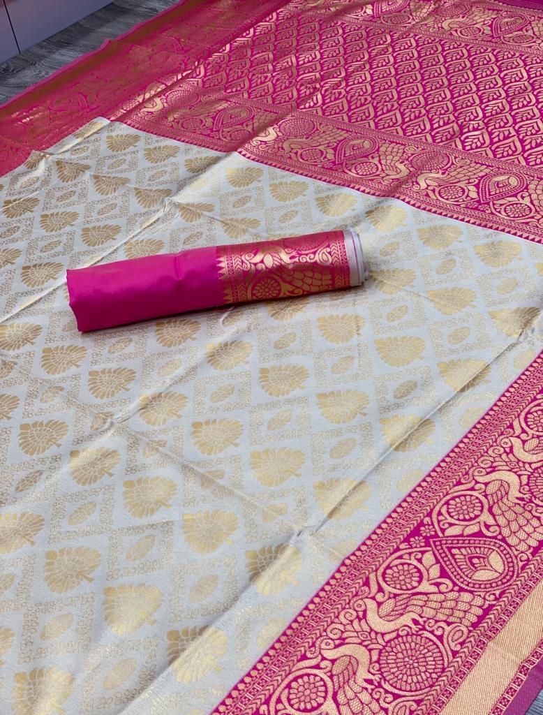 Stylish Dark Pink Border Banarasi Silk Saree