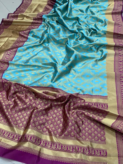 Sky Blue Banarasi Silk Saree