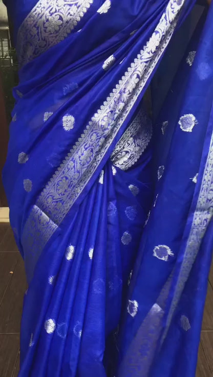 Royal Blue Lichi Silk Woven Saree