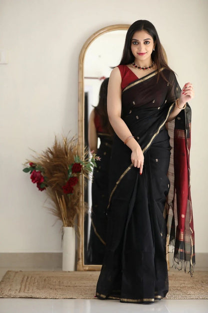 Presenting Special Lilan Soft Cotton Fabric Black Saree